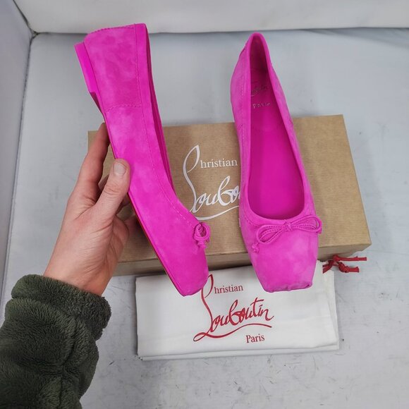 Christian Louboutin Pink Mamadrague Square Toe Ballet Flat Shoe - Picture 1 of 11